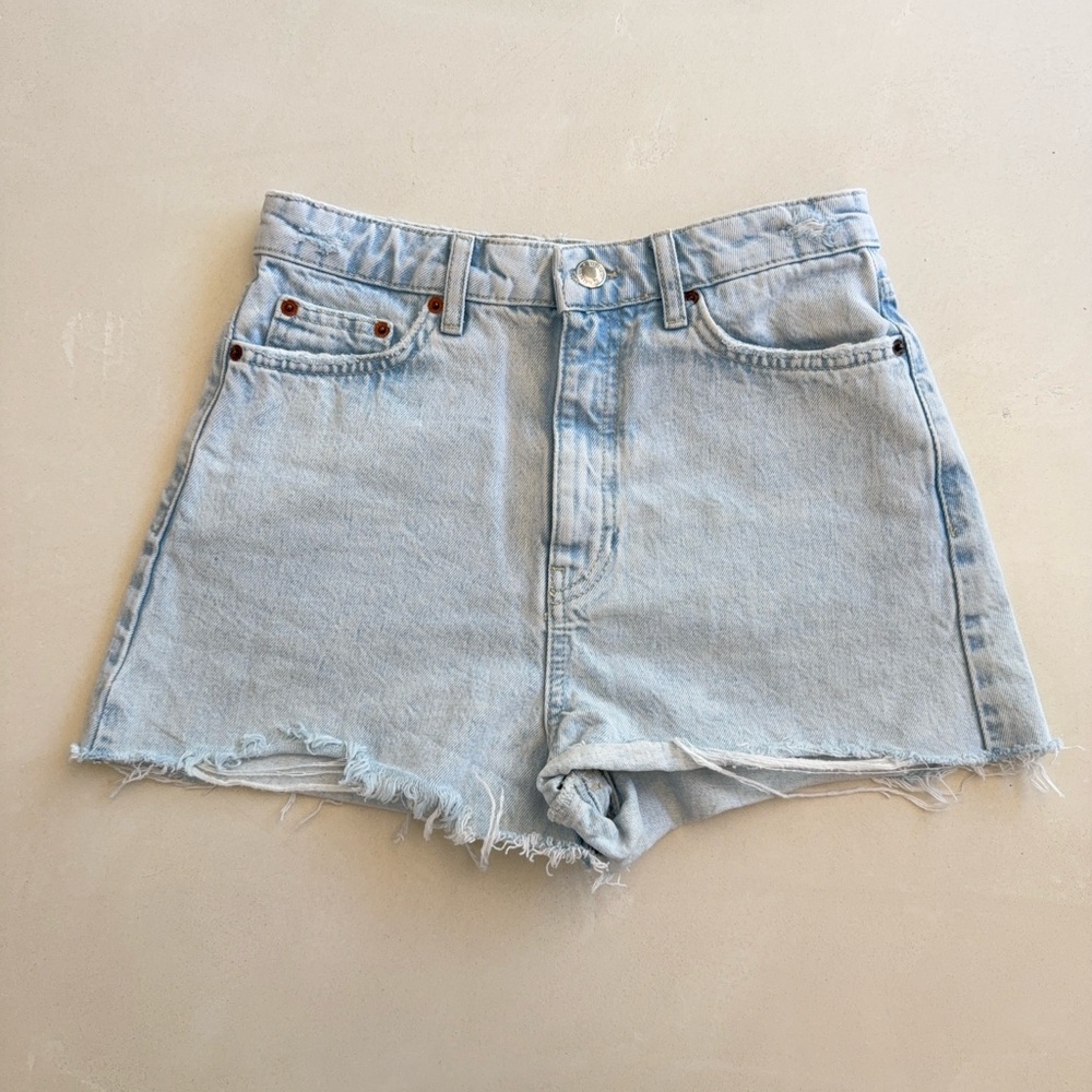 Zara High Rise Light Wash Denim Shorts 4